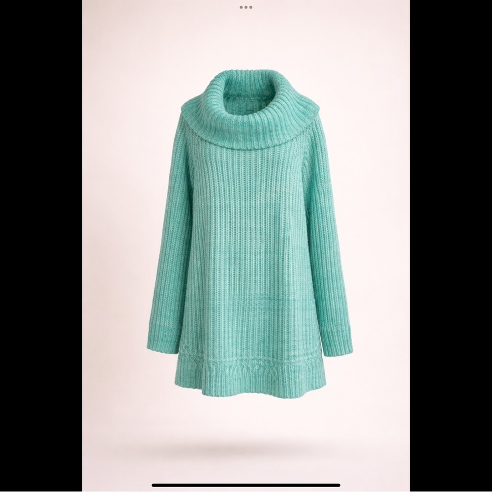 Coldwater Creek Plus Size 1X Green Cotton Blend Cowl Neck Tunic Sweater - Picture 3 of 16